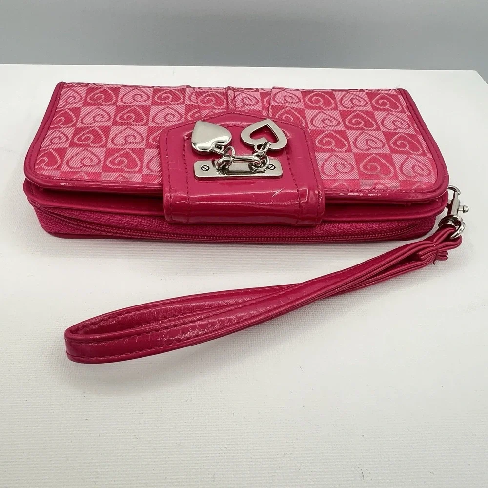 Wristlet Pink Heart Wallet W/Check Book Holder‎ Pink Patent Leather Accents